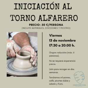 Taller Iniciación Torno Alfarero  •  Viernes 13 Noviembre